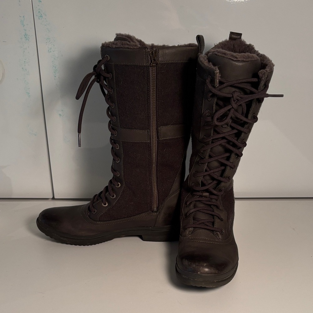 UGG Black Lace-Up Mid-Calf Boots - Picture 4 of 8